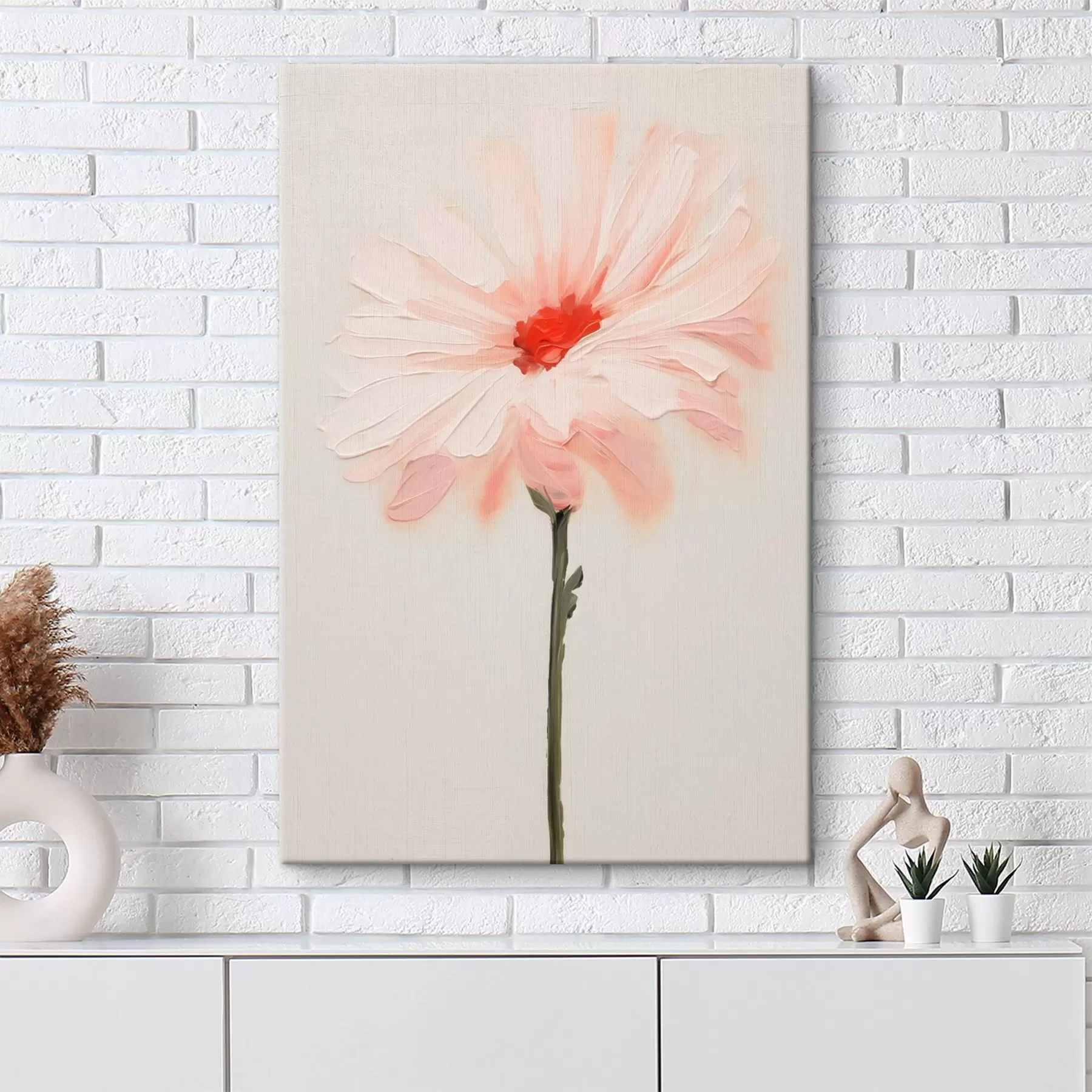 fotótapéta Fehér és rózsaszín virág kifejező ecsetvonásokkal, olajfestmény stílusban s46933