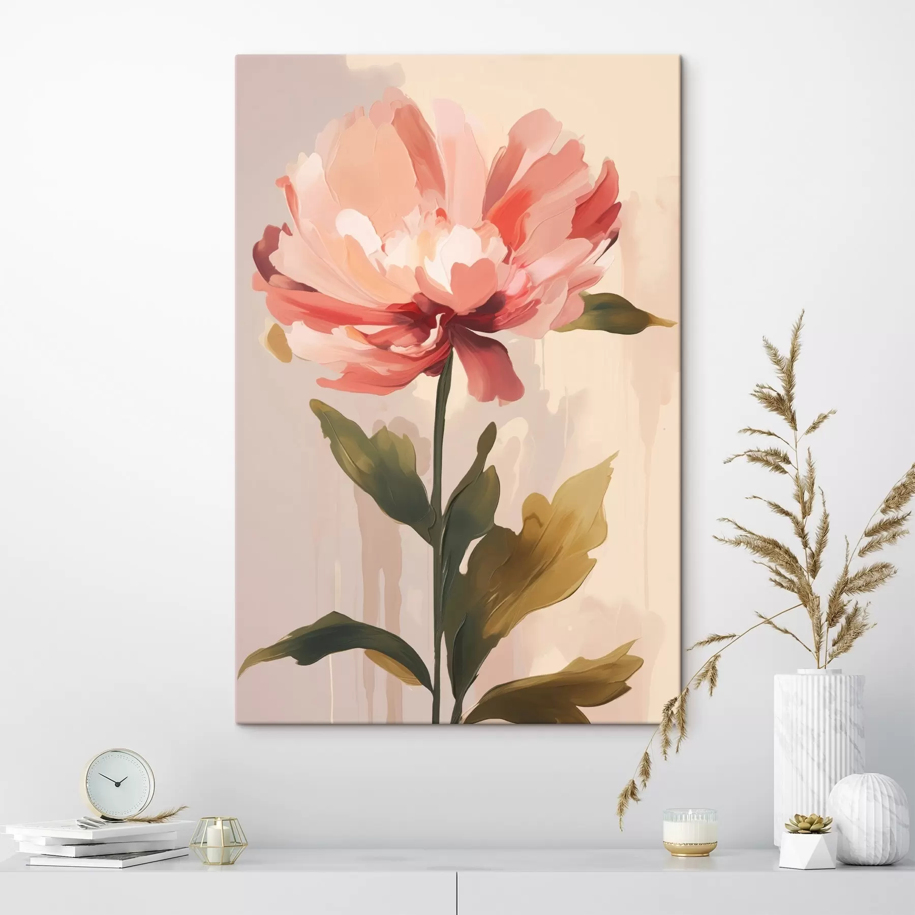 fotótapéta Korallrózsaszín szirmú pünkösdi rózsa modern művészeti illusztrációs stílusban s46948