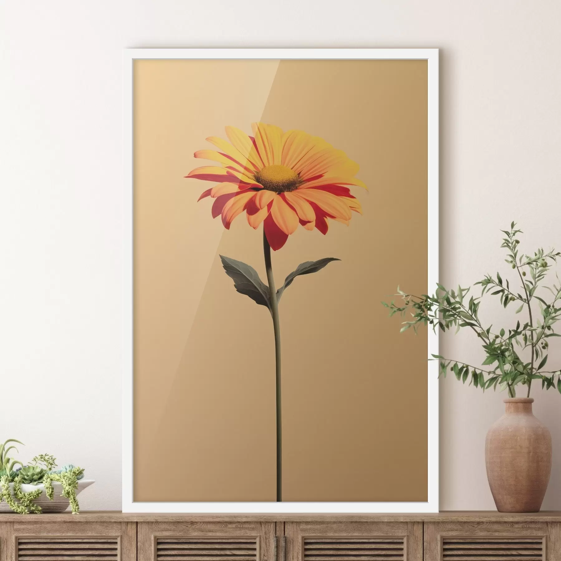 fotószőnyeg Gerbera virág szilárd háttér előtt, lágy fényben, minimalista stílusban f46928