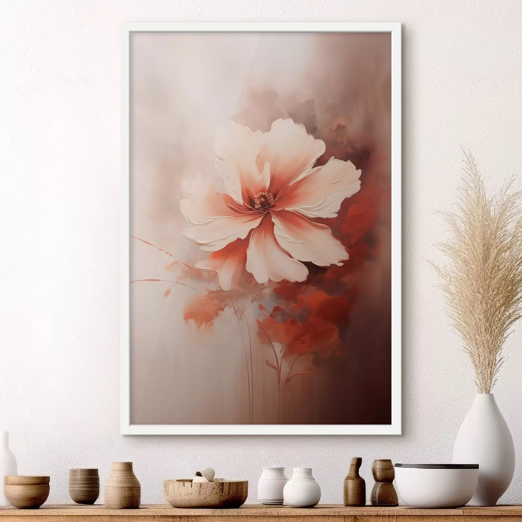 fotószőnyeg Finom fehér korallvirág homályos háttér előtt, olajfestmény stílusban f46938