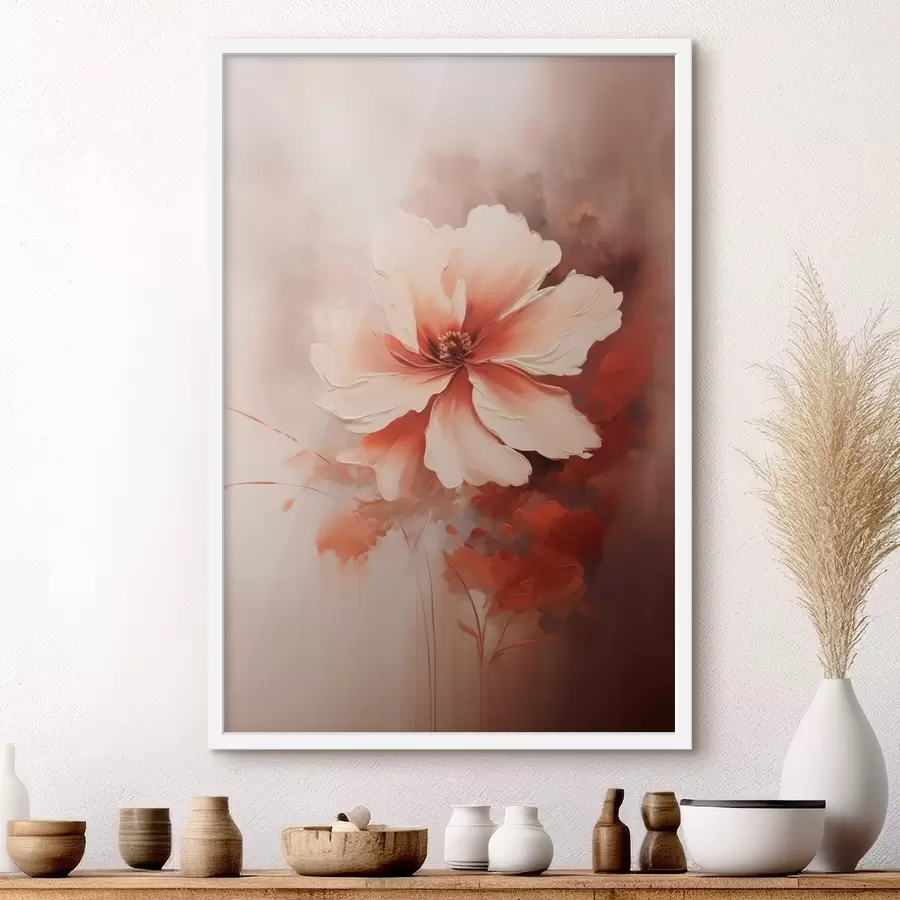 fotószőnyeg Finom fehér korallvirág homályos háttér előtt, olajfestmény stílusban f46938