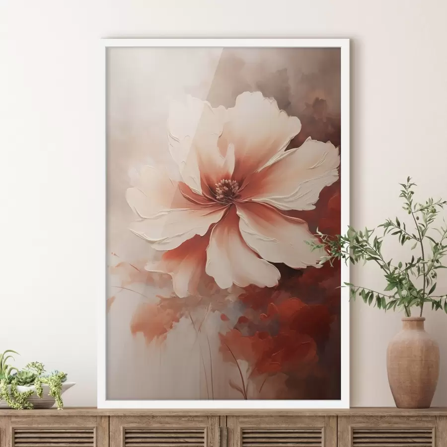 fotószőnyeg Közelkép egy fehér korallvirágról homályos háttér előtt, olajfestmény stílusban f46939