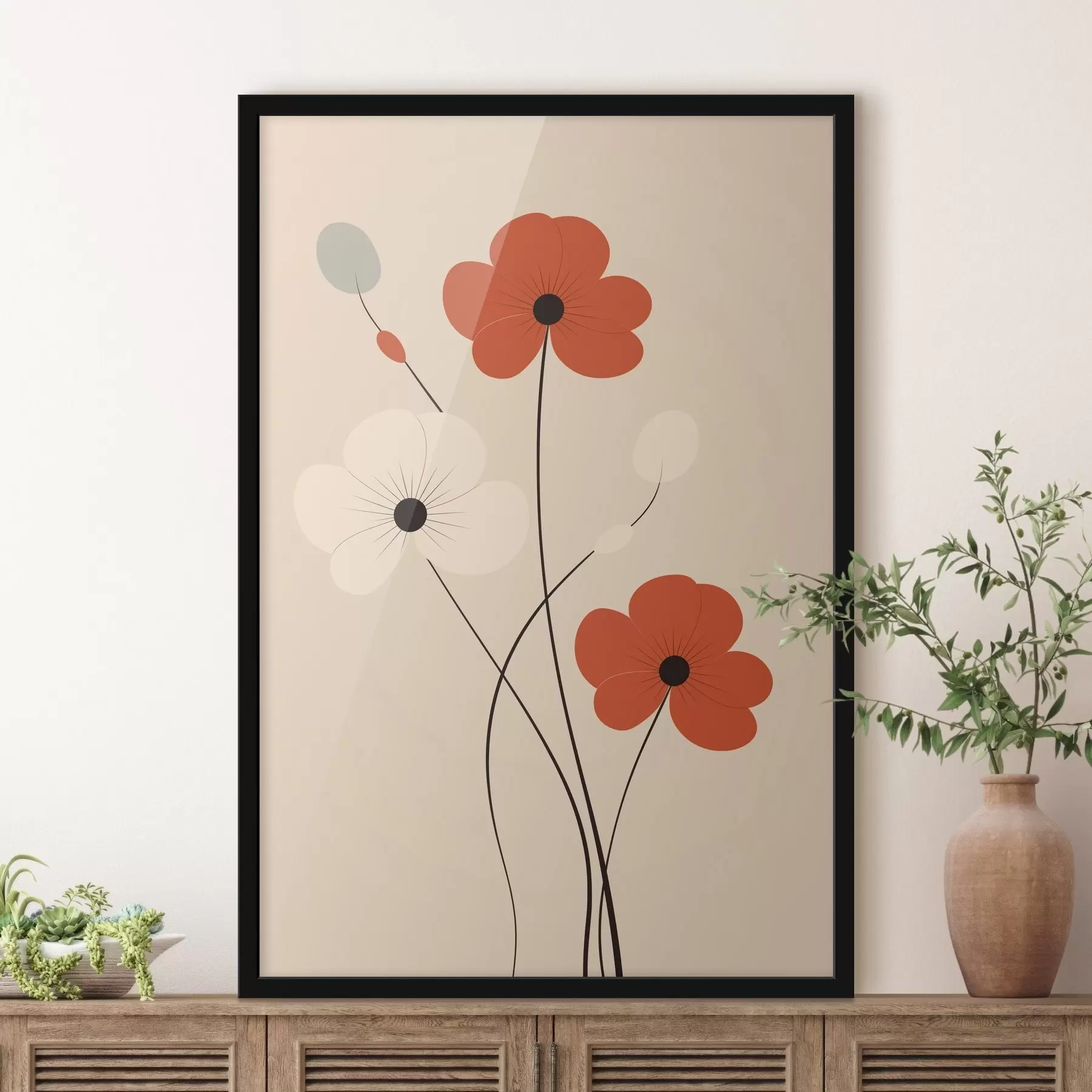 fotószőnyeg Absztrakt kompozíció vékony szárakkal és egyszerű formákkal, minimalista stílusban f46943