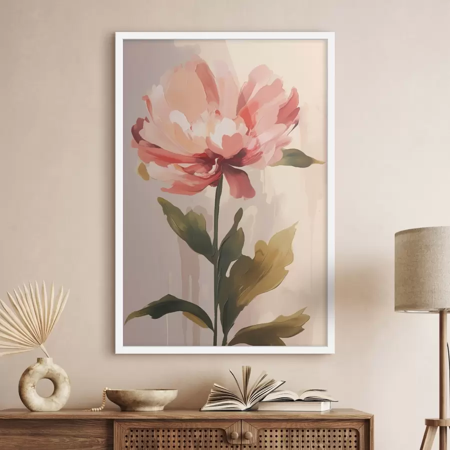 fotószőnyeg Korallrózsaszín szirmú pünkösdi rózsa modern művészeti illusztrációs stílusban f46948