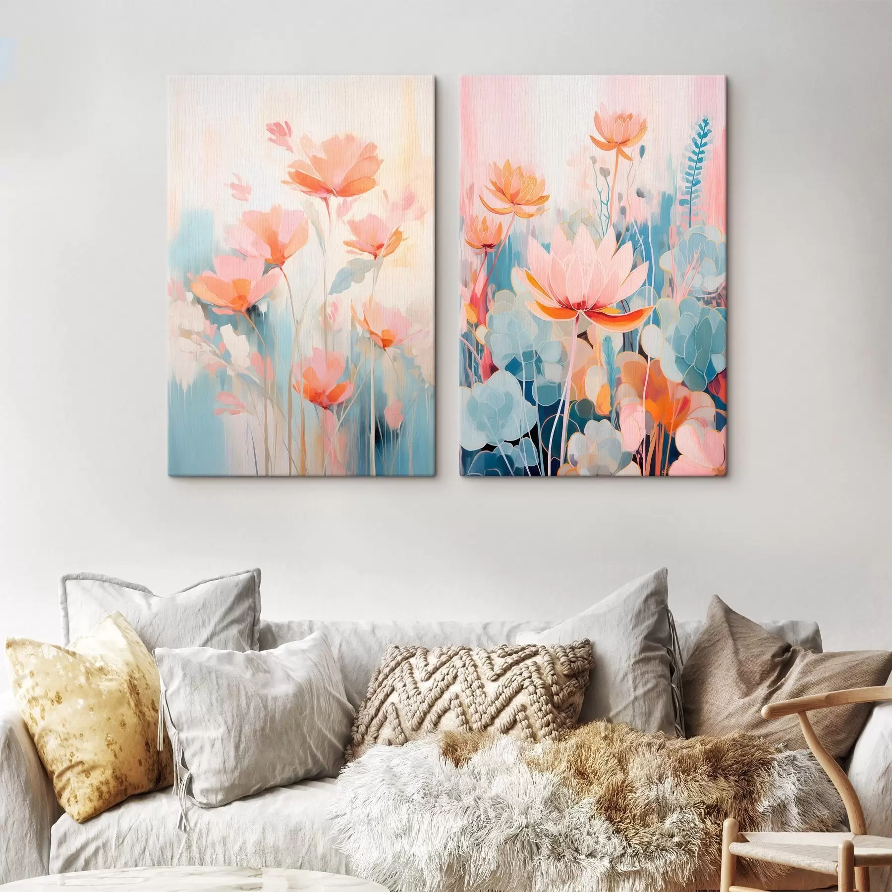 fotótapéta Rózsaszín és kék színpalettás virágok akvarell harmóniája m01084