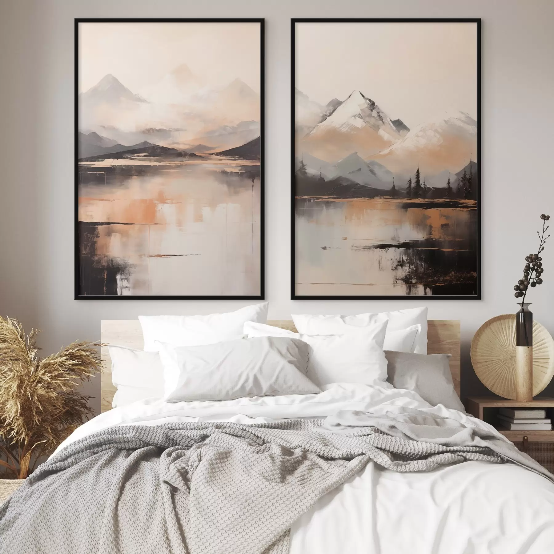 fotószőnyeg Hegységeket és tavat ábrázoló, texturált festmény d00831