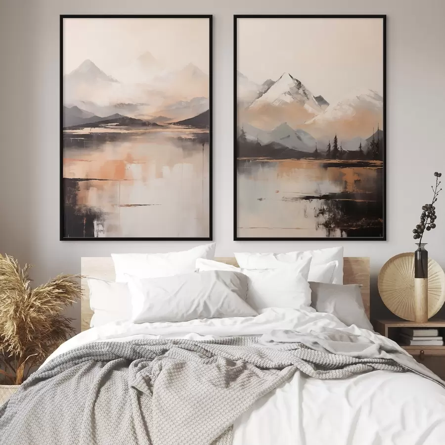 fotószőnyeg Hegységeket és tavat ábrázoló, texturált festmény d00831