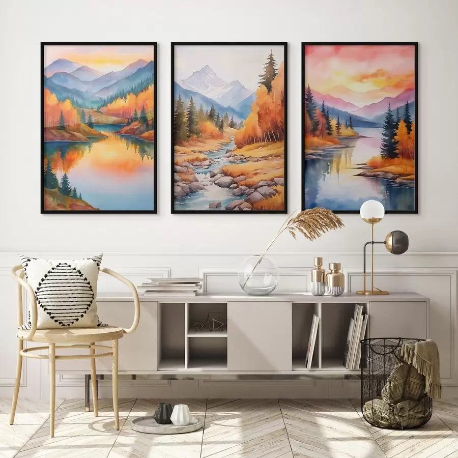 fotószőnyeg Őszi hegyvidéki táj meleg naplemente árnyalatokban d00930