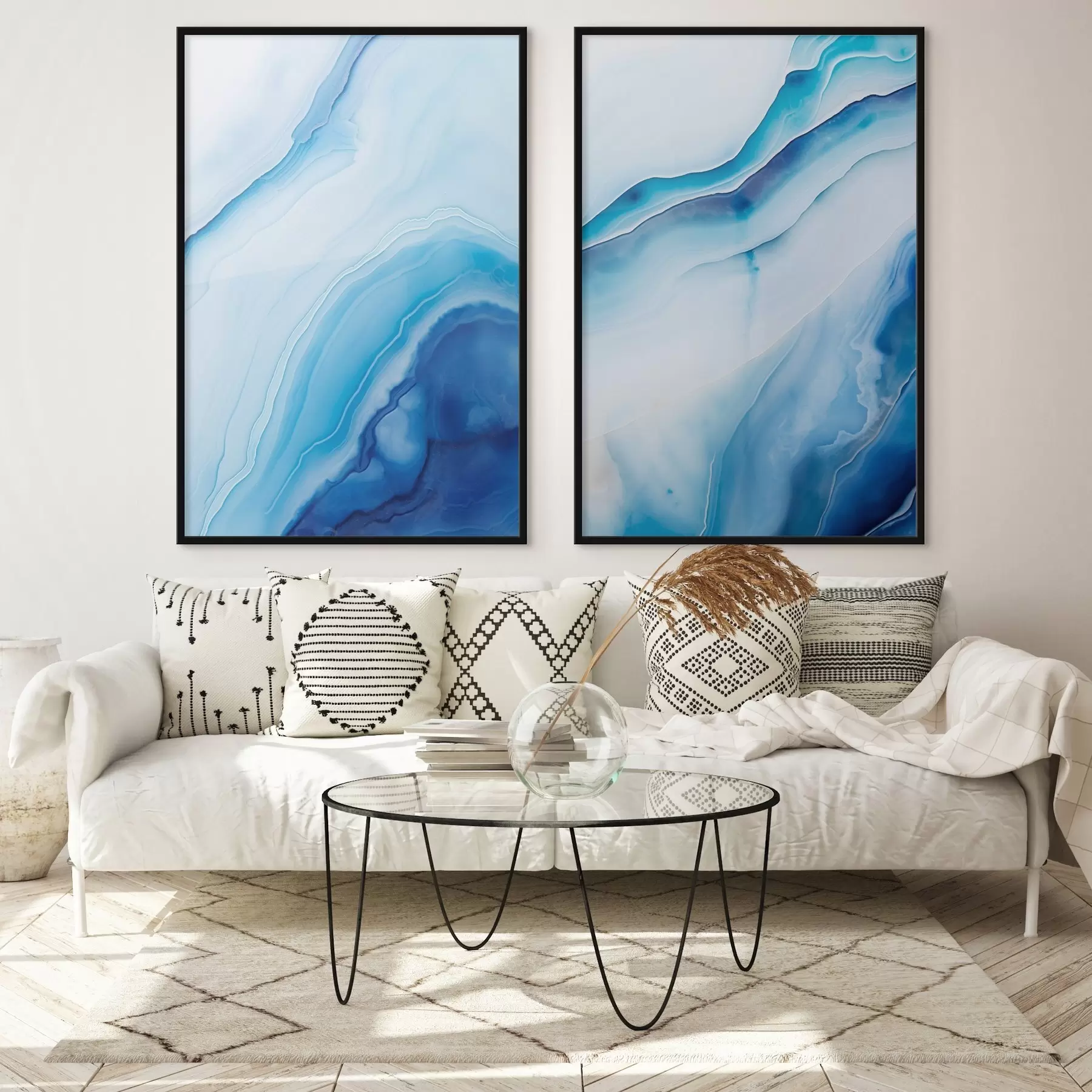 fotószőnyeg Absztrakt kék-fehér achátminta, kavargó vonalak és színátmenetek, sima textúra, modern művészet, minimalista d00888