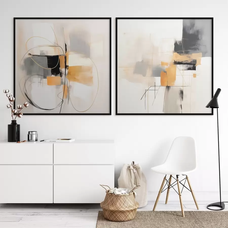 fotószőnyeg Absztrakt geometria, okker, szürke és fekete d00899