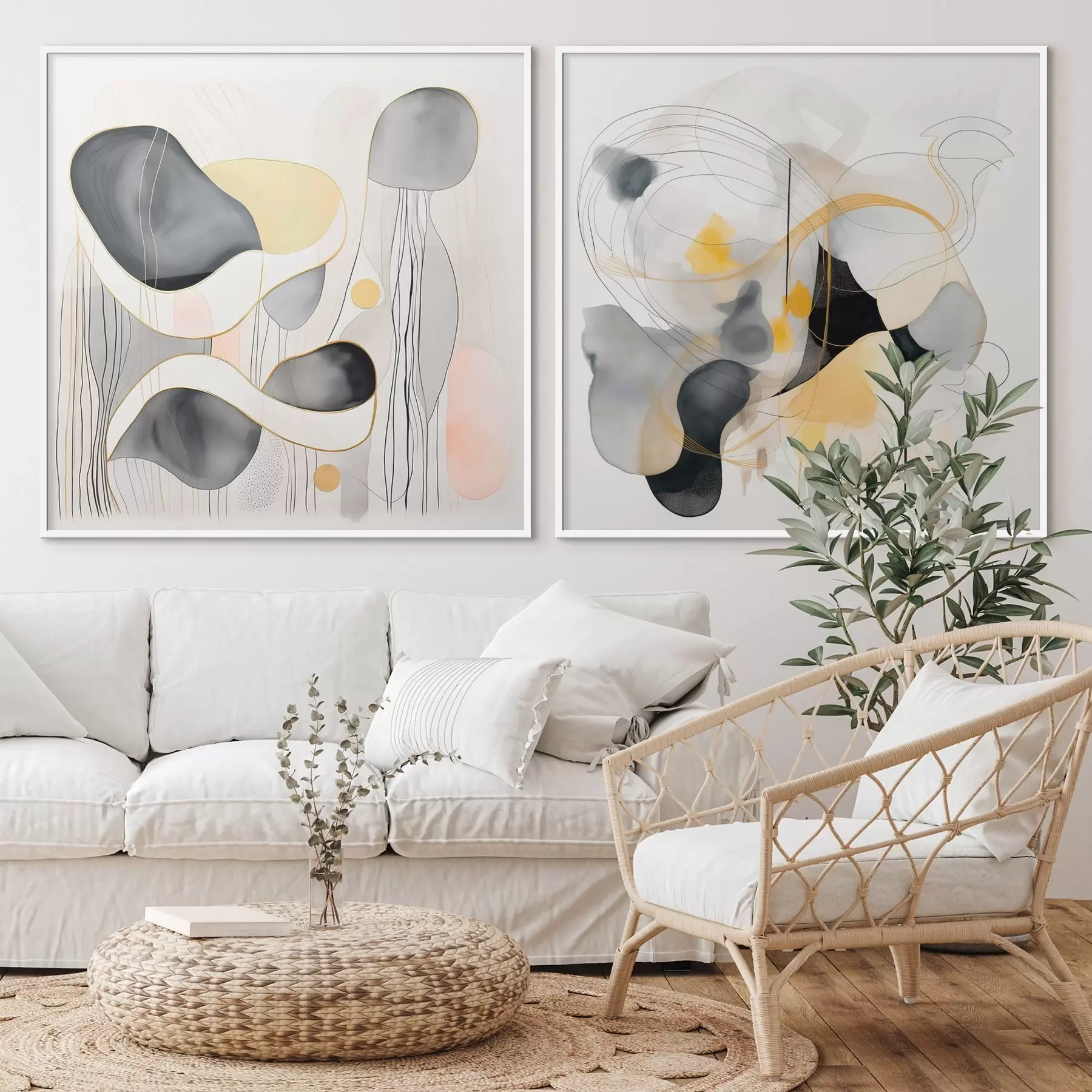 fotószőnyeg Monokróm és sárga akcentus absztrakt stílusban d00905