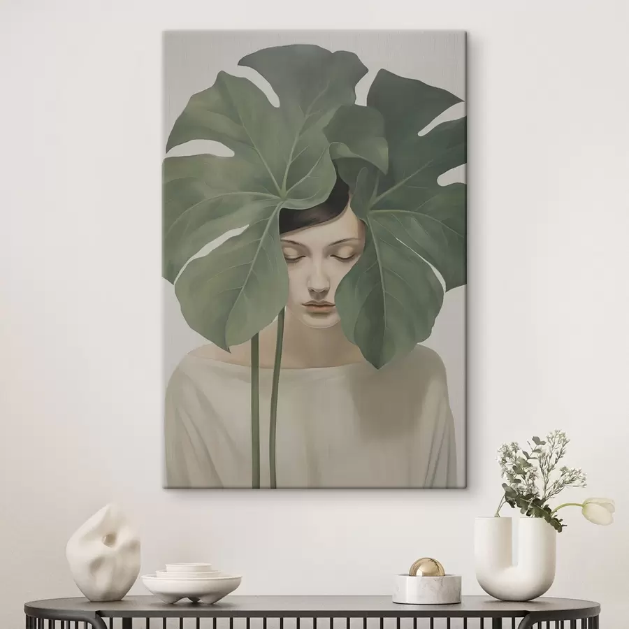 fotótapéta Lány trópusi levelekkel s47335