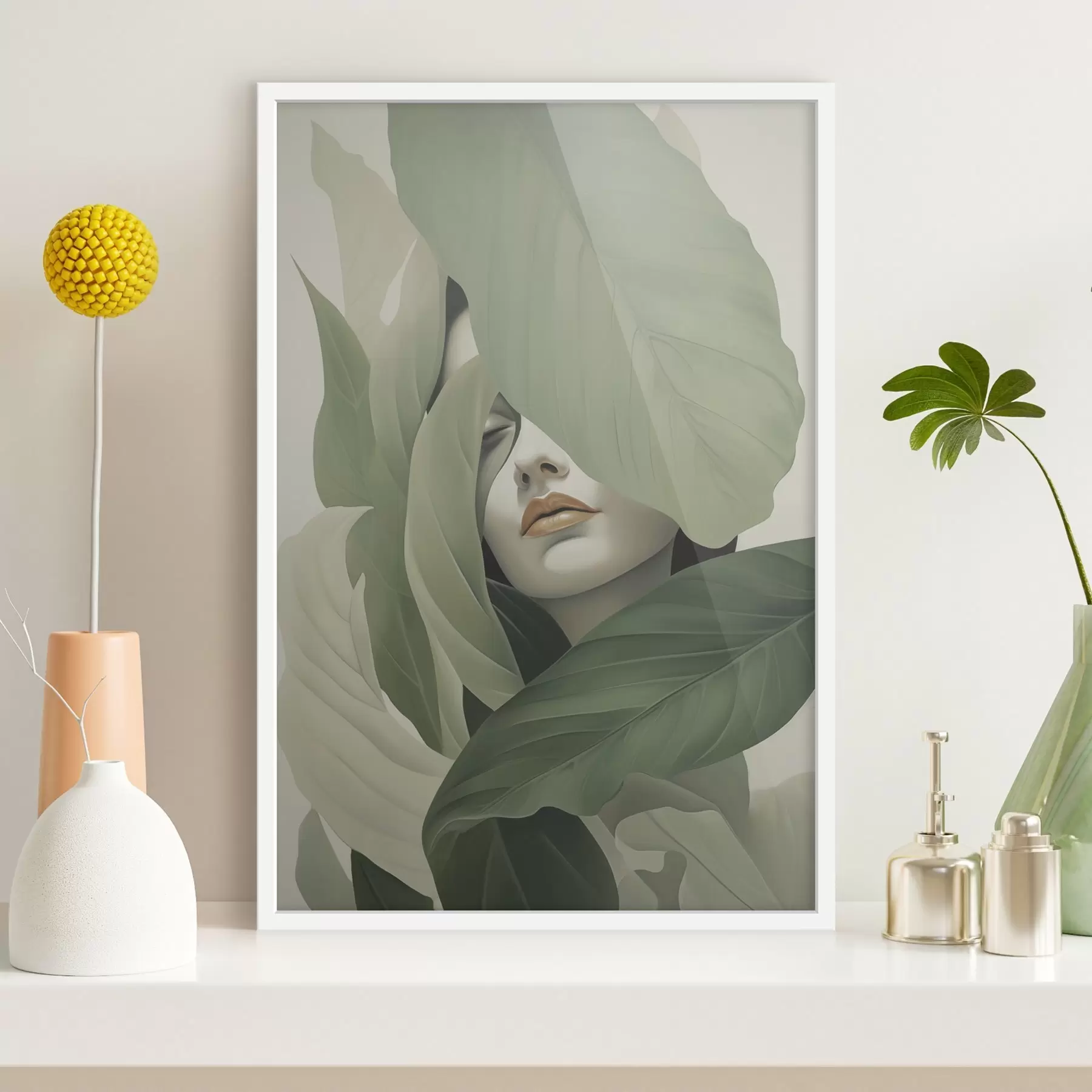 fotószőnyeg Szürreális portré egy lányról lombok között f47332