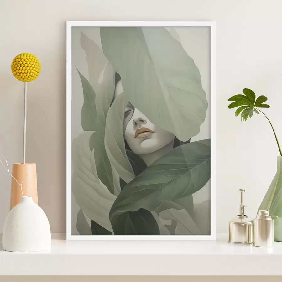 fotószőnyeg Szürreális portré egy lányról lombok között f47332