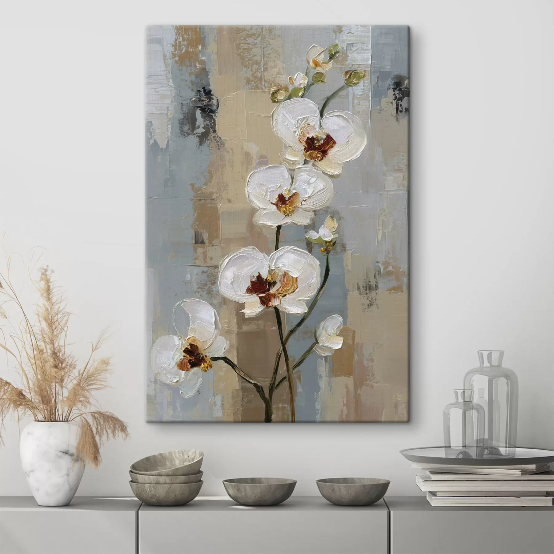 fotótapéta fehér orchidea virágok olajfestmény stílusban s47131