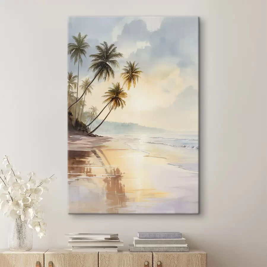 fotótapéta naplemente a tengerparton egy szigeten, akvarell stílusban s47136