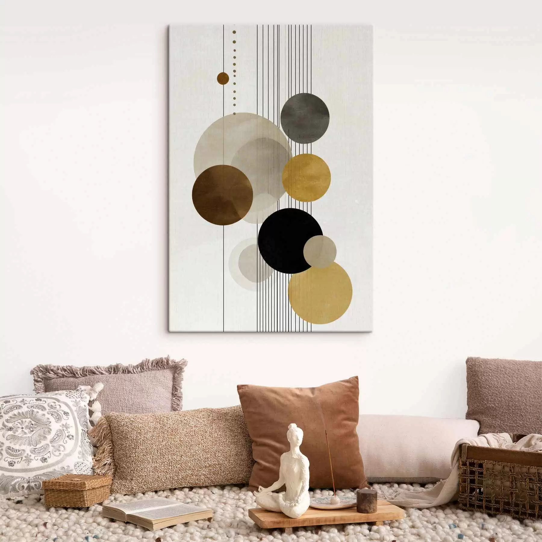 fotótapéta absztrakció körökkel és vonalakkal meleg színekben s47237