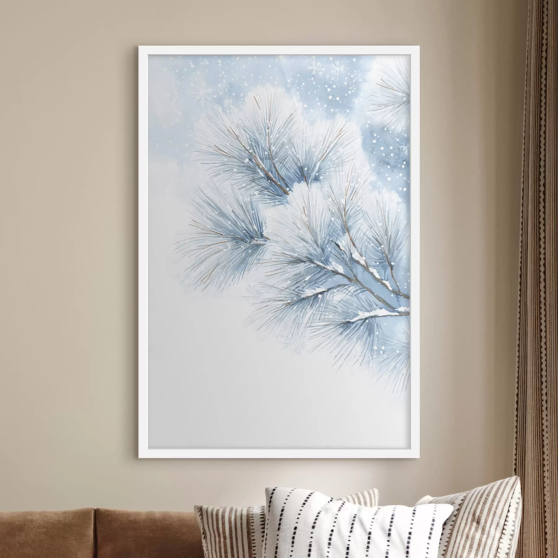 fotószőnyeg hóval borított fenyőág akvarell stílusban f47114