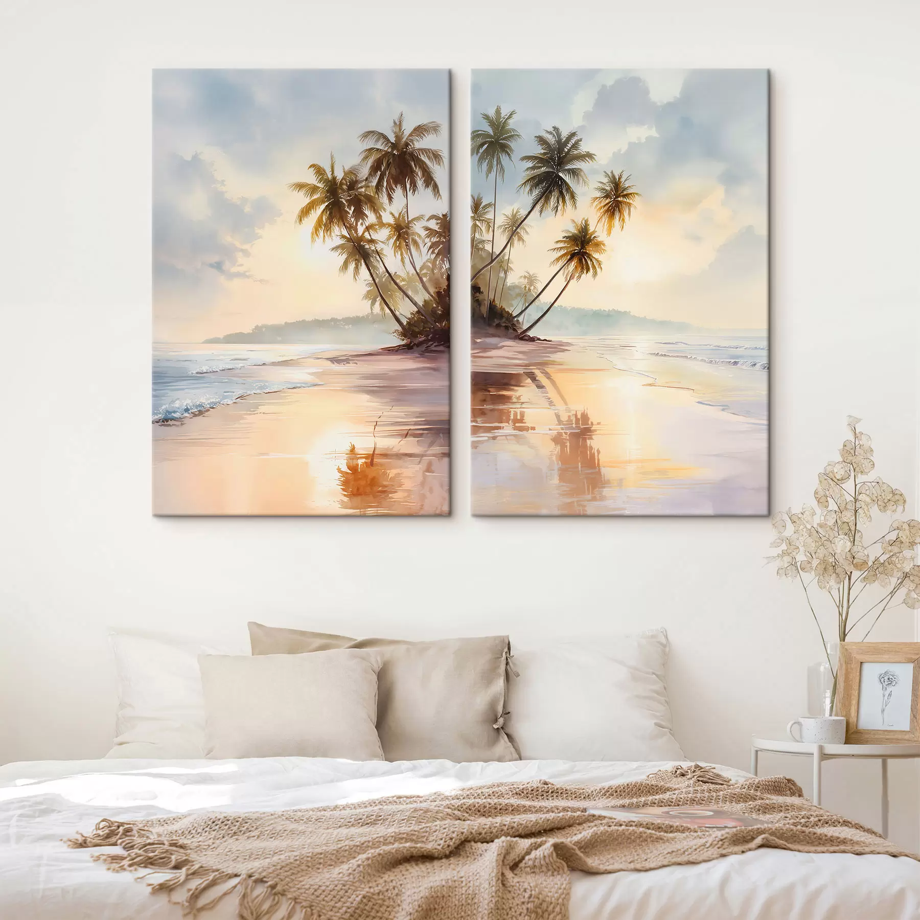 fotótapéta naplemente a tengerparton egy szigeten, akvarell stílusban m01177