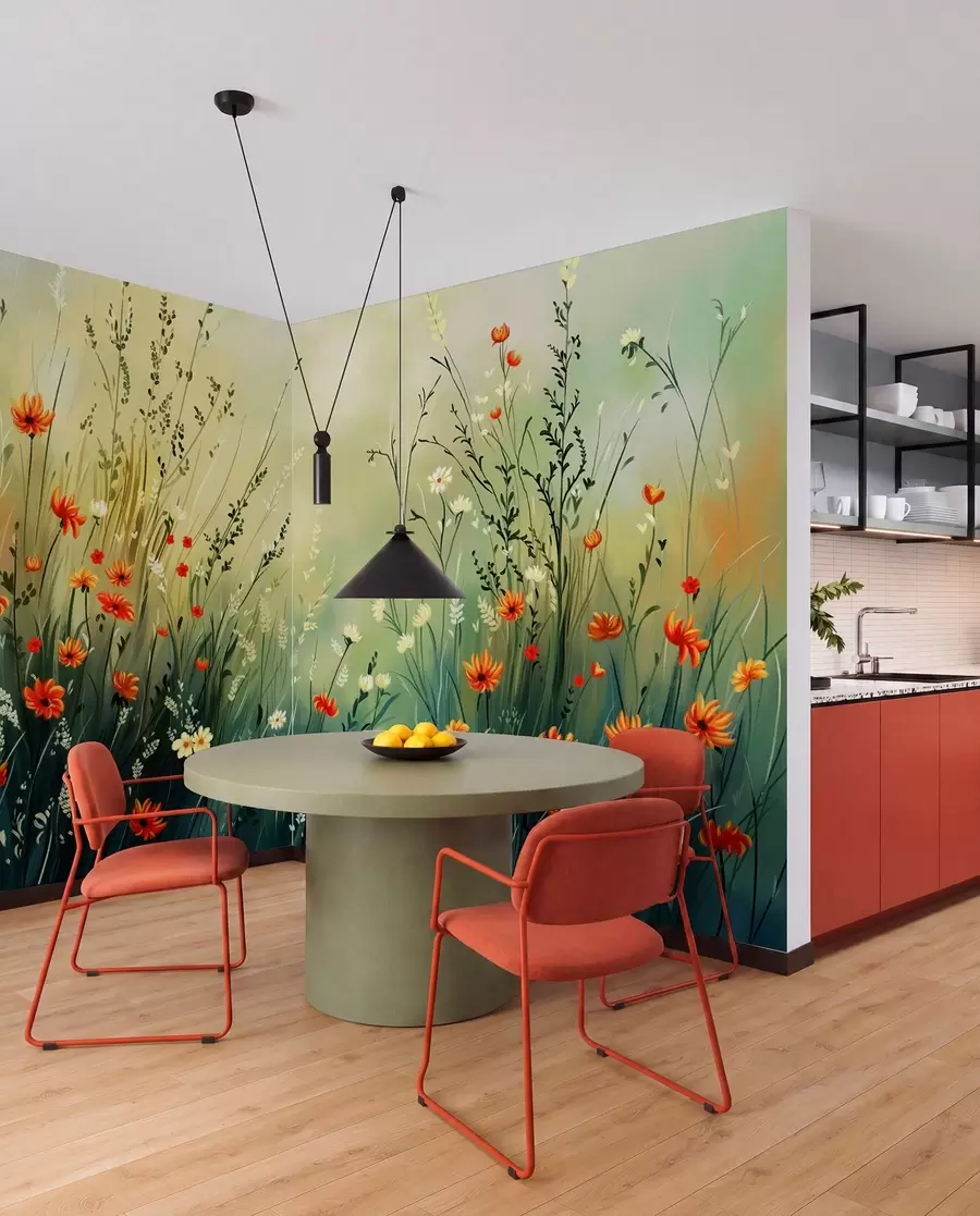 fotószőnyeg Lágy, festői stílusú réti virágok és fűszernövények w05015