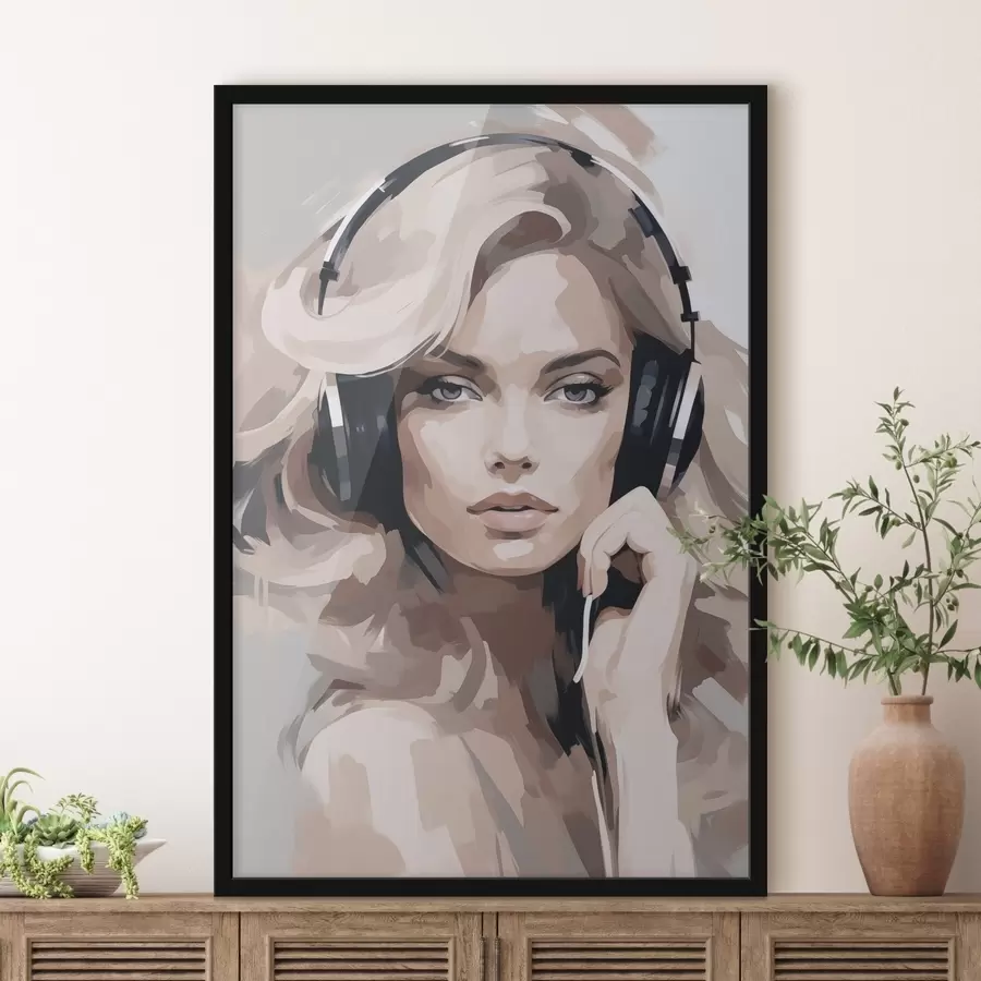 fotószőnyeg Portré egy fejhallgatóval rendelkező lányról f47410