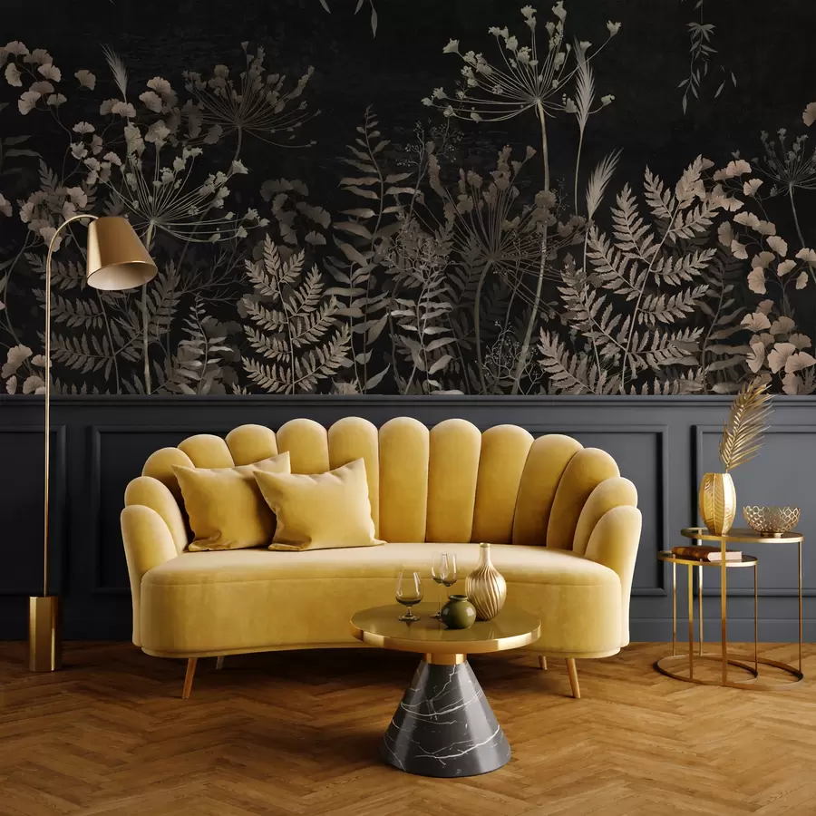 fotószőnyeg Sötét botanikai mintázat virágokkal és levelekkel w05092