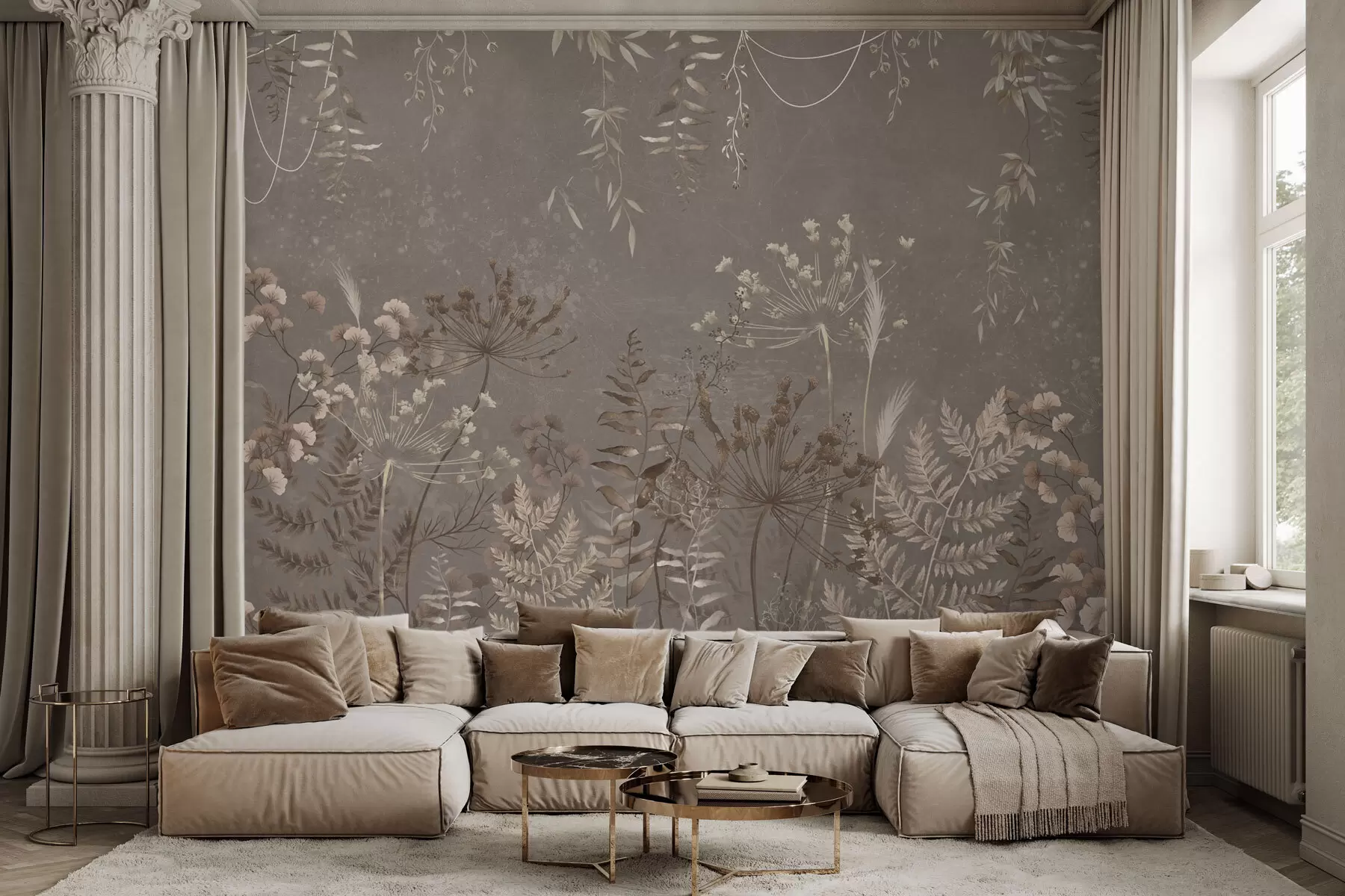 fotószőnyeg Könnyű botanikai mintázat virágokkal és levelekkel w05092v1