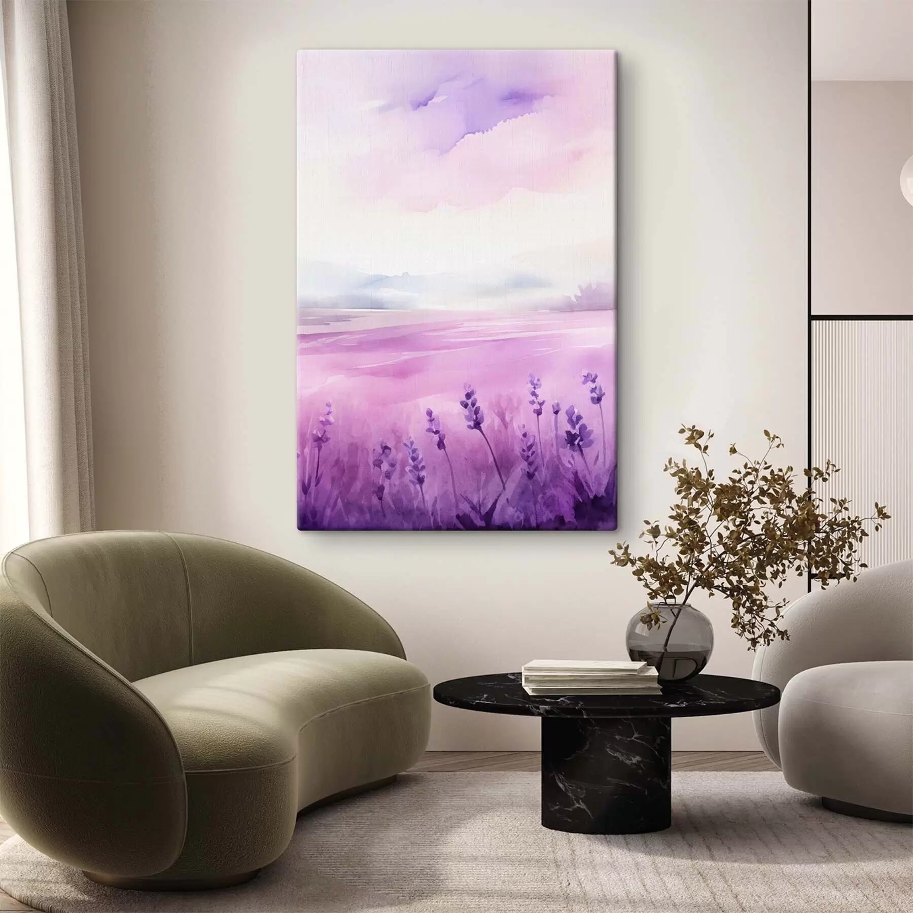 fotótapéta Levendula mező, akvarell utánzat s47109