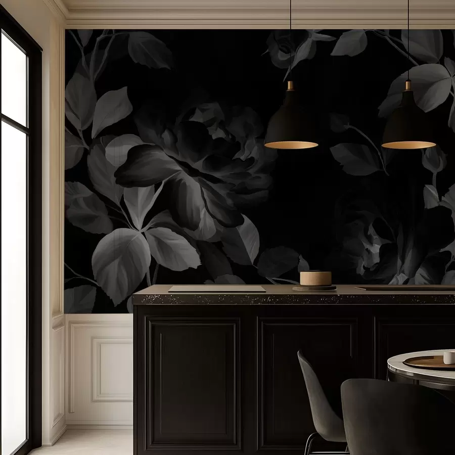 fotószőnyeg fekete-fehér festői rózsák olajfestmény stílusban  w04873v1