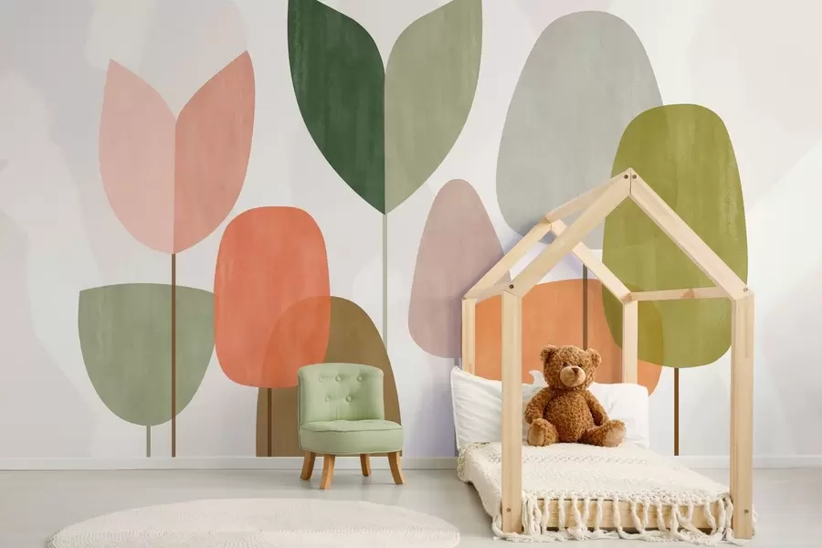 fotószőnyeg naiv stílusú absztrakt fák w05059