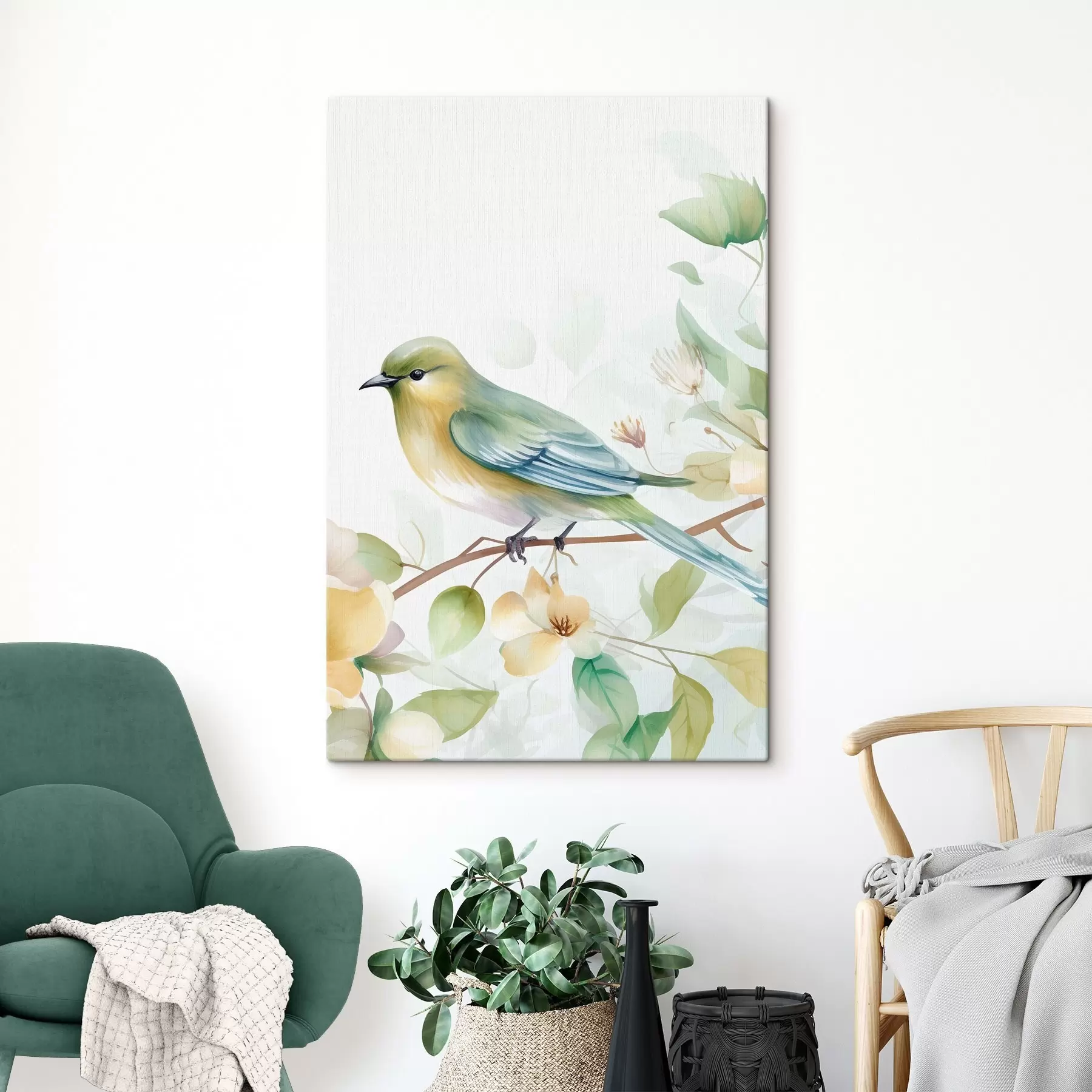 fotótapéta Titmouse egy ágon, imitált akvarell s46892