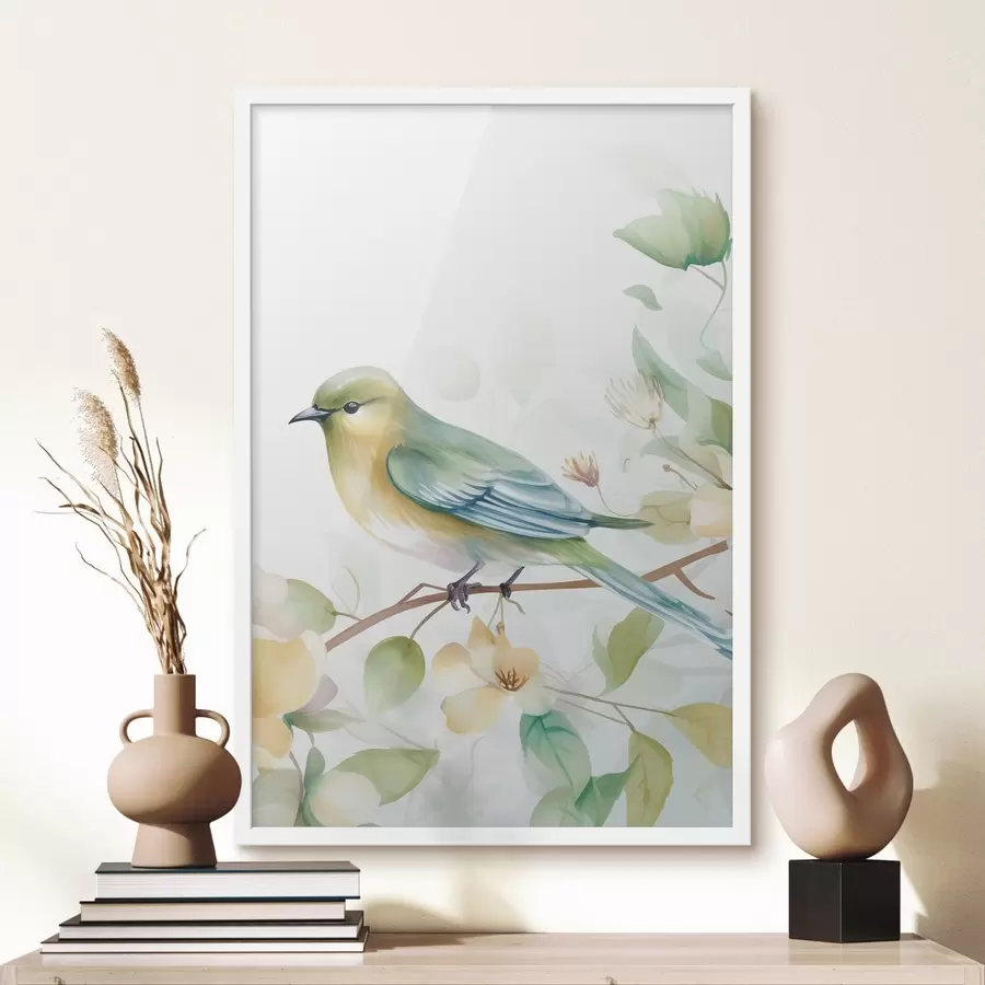 fotószőnyeg Titmouse egy ágon, imitált akvarell f46892