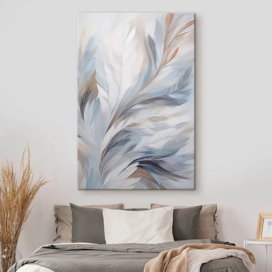 fotótapéta Finom, világoskék és barna tollak, puha, éteri textúrával, fehér háttér előtt s47416