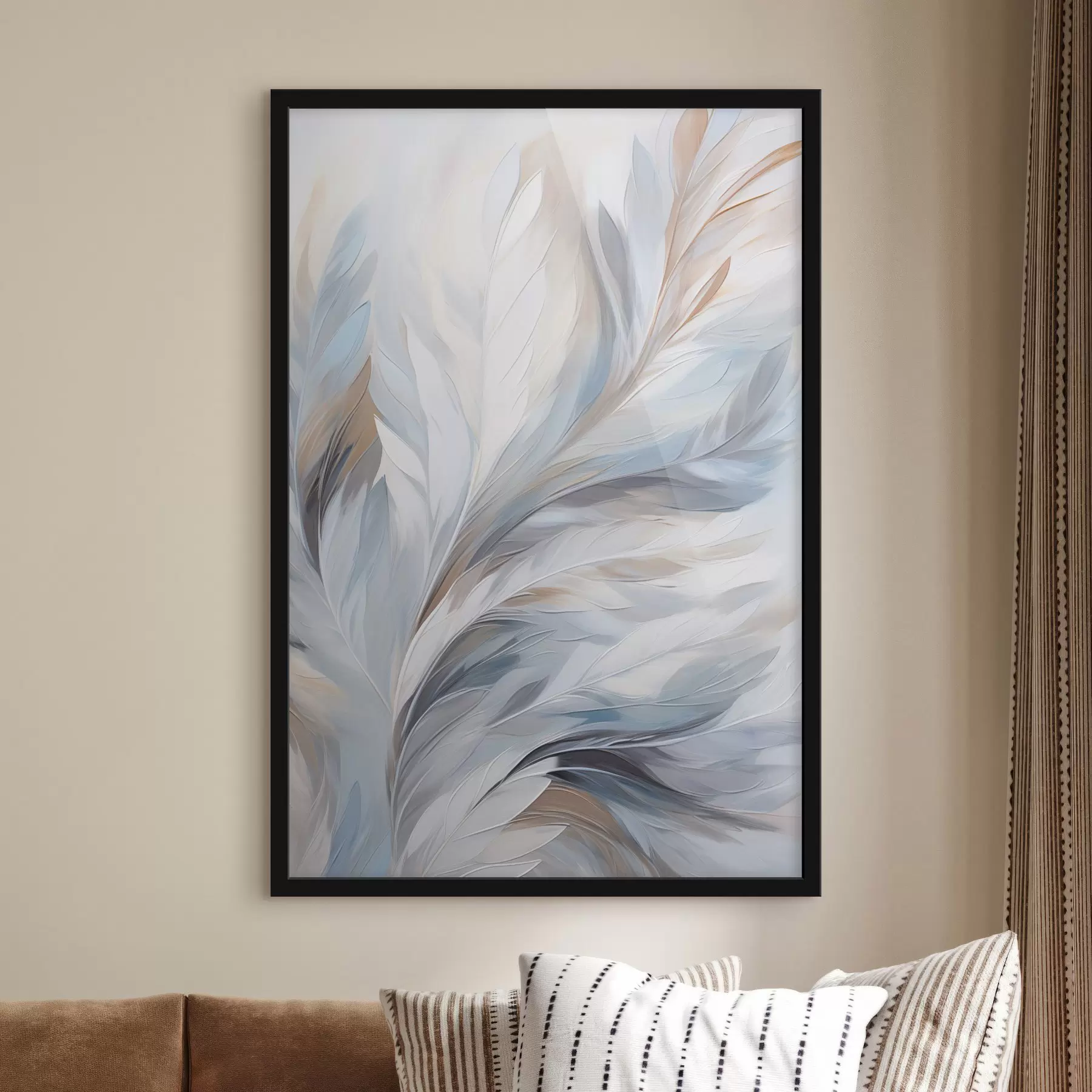 fotószőnyeg Finom, világoskék és barna tollak, puha, éteri textúrával, fehér háttér előtt f47416