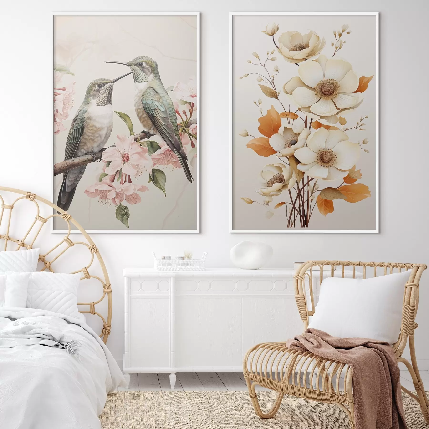 fotószőnyeg Virágok és madarak az ágakon d00560