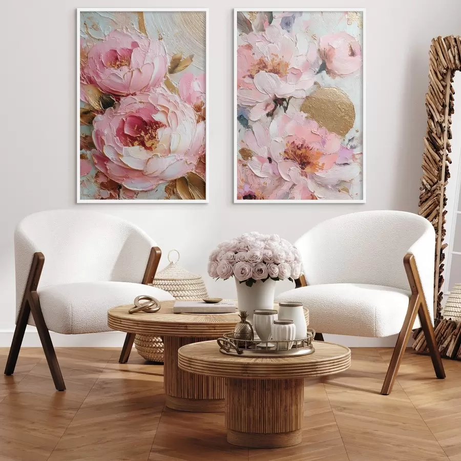 fotószőnyeg Volumetrikus impasto festmény rózsaszín bazsarózsákkal és texturált részletekkel d00573