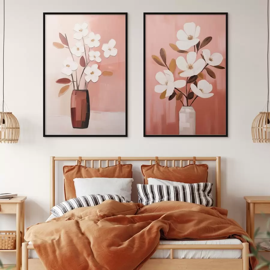 fotószőnyeg Kompozíció kontrasztos vázákkal és texturált fehér virágokkal d00575