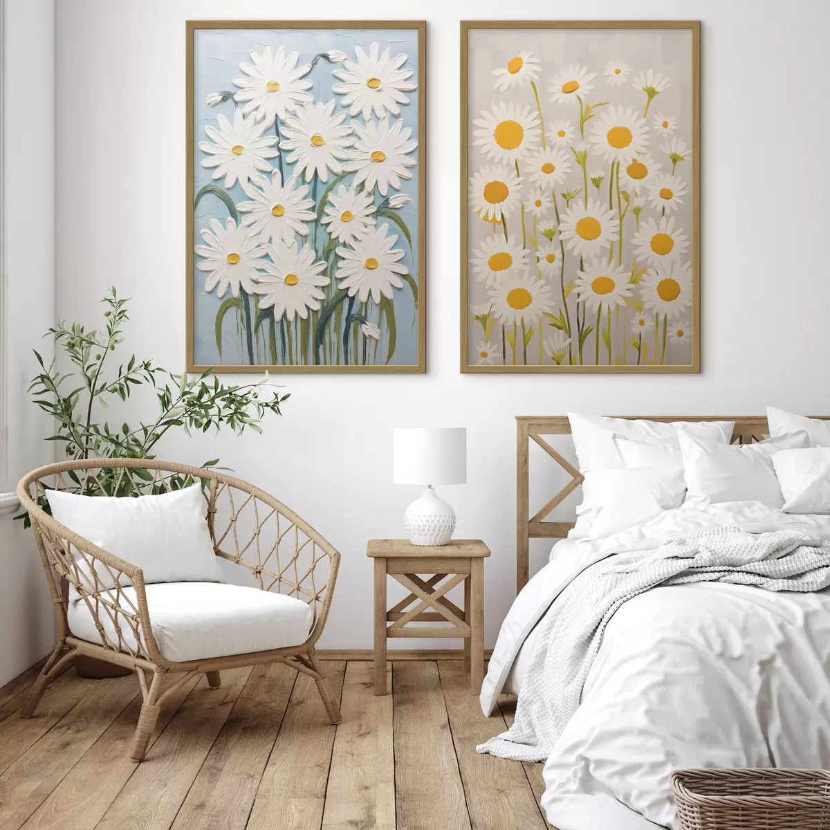 Plakát a sziklán Tavaszi frissesség: diptichon terjedelmes százszorszépekkel, impasto stílusban d00633