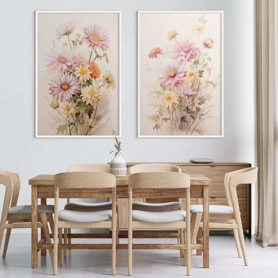 fotószőnyeg Egy csokor színes virágok, lágy akvarell stílusban, világos háttéren, botanikai illusztráció d00649