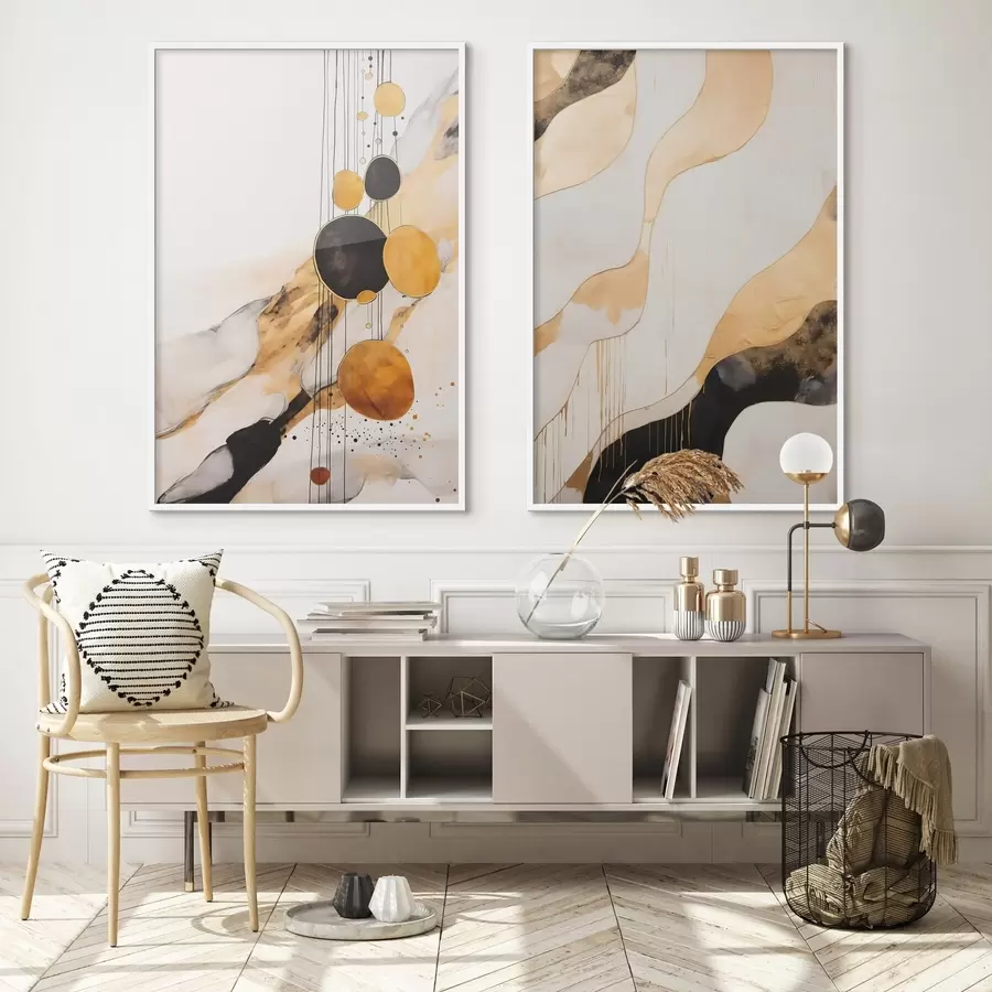 fotószőnyeg Absztrakt kompozíció fekete és narancssárga körökkel d00684