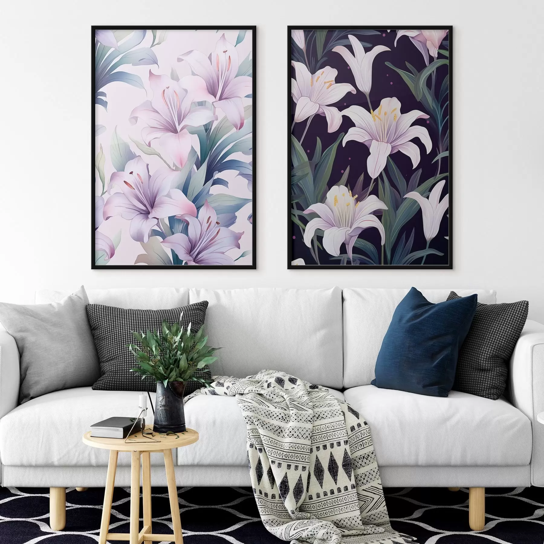 fotószőnyeg Finom rózsaszín liliom zöld levelekkel világos és sötét háttéren d00689