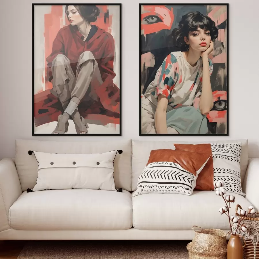 fotószőnyeg Portrék a lányok piros és bézs absztrakt stílusok d00695