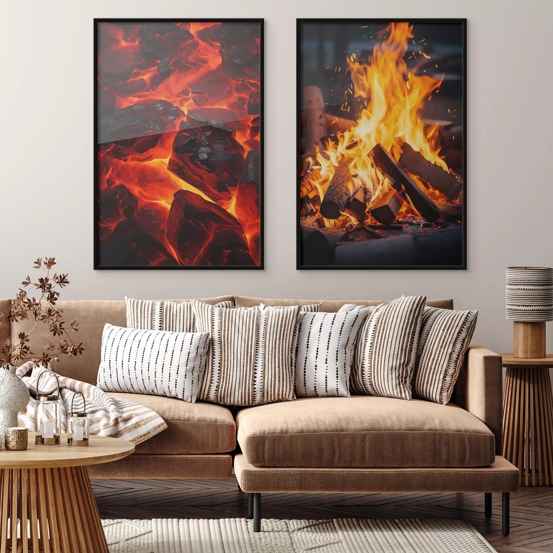 fotószőnyeg Égő parázs és lángoló tűz a sötétben d00696