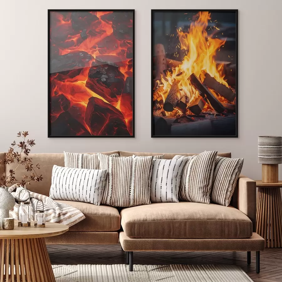 fotószőnyeg Égő parázs és lángoló tűz a sötétben d00696