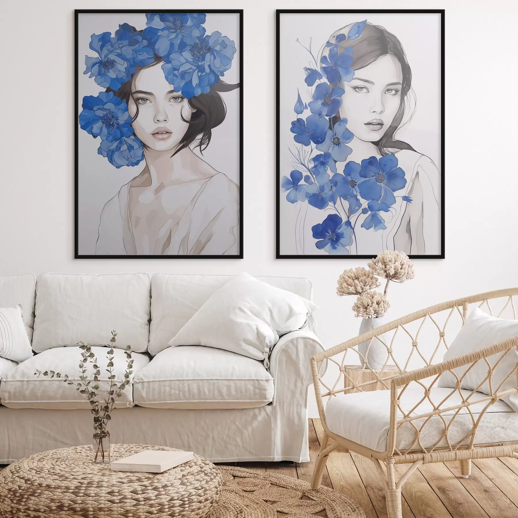 fotószőnyeg Kék virágokkal díszített lányportré d00721