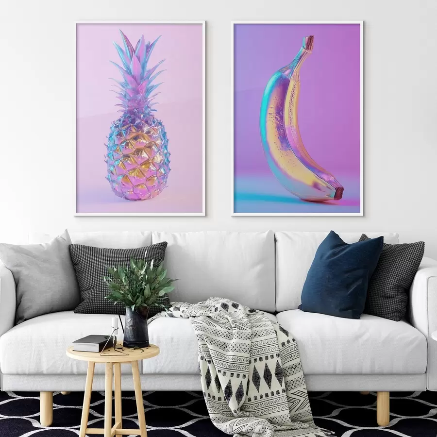 fotószőnyeg fényes, csillogó ananász és banán pop art stílusban d00737