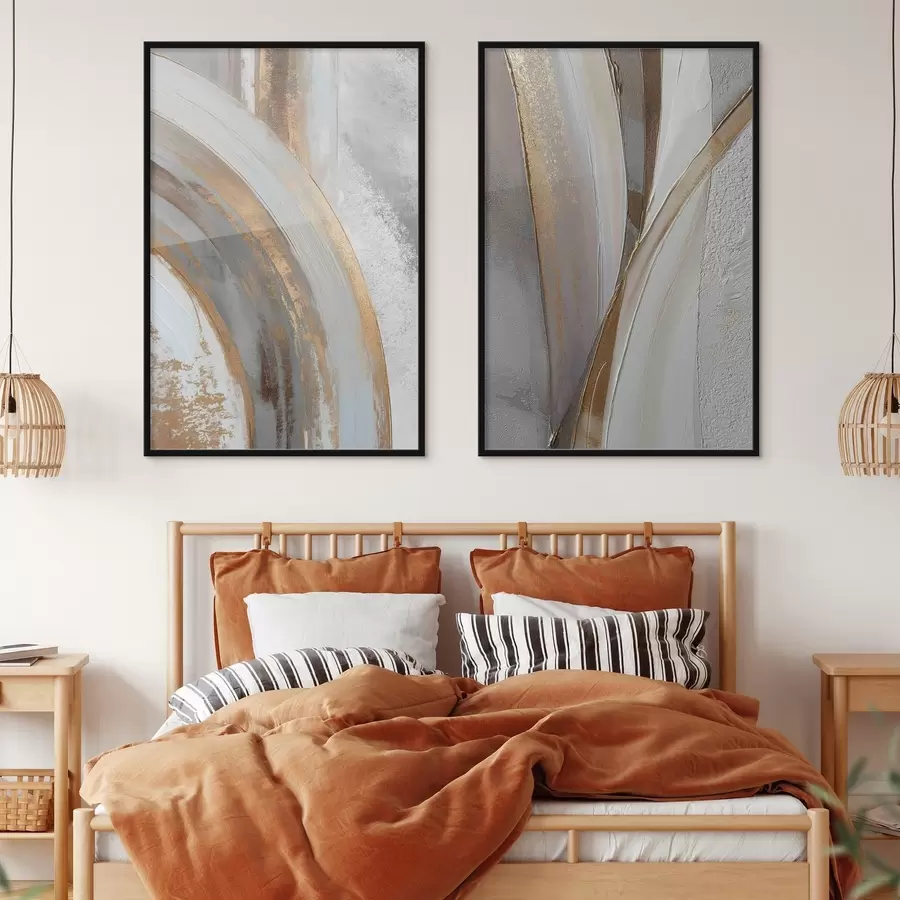 fotószőnyeg Absztrakt szürke és sárga ívek modern stílusban d00749