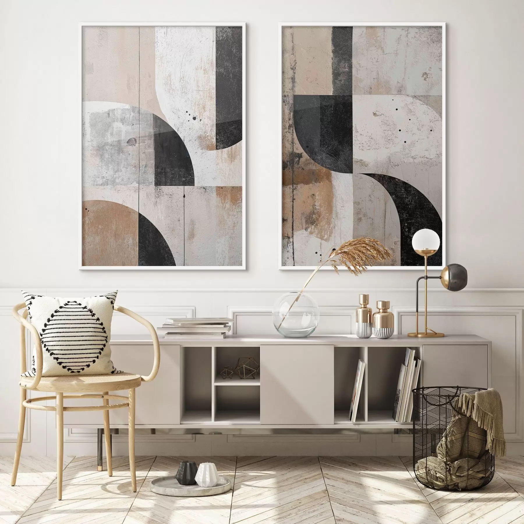 fotószőnyeg Geometrikus formák bézs és fekete árnyalatokban d00750