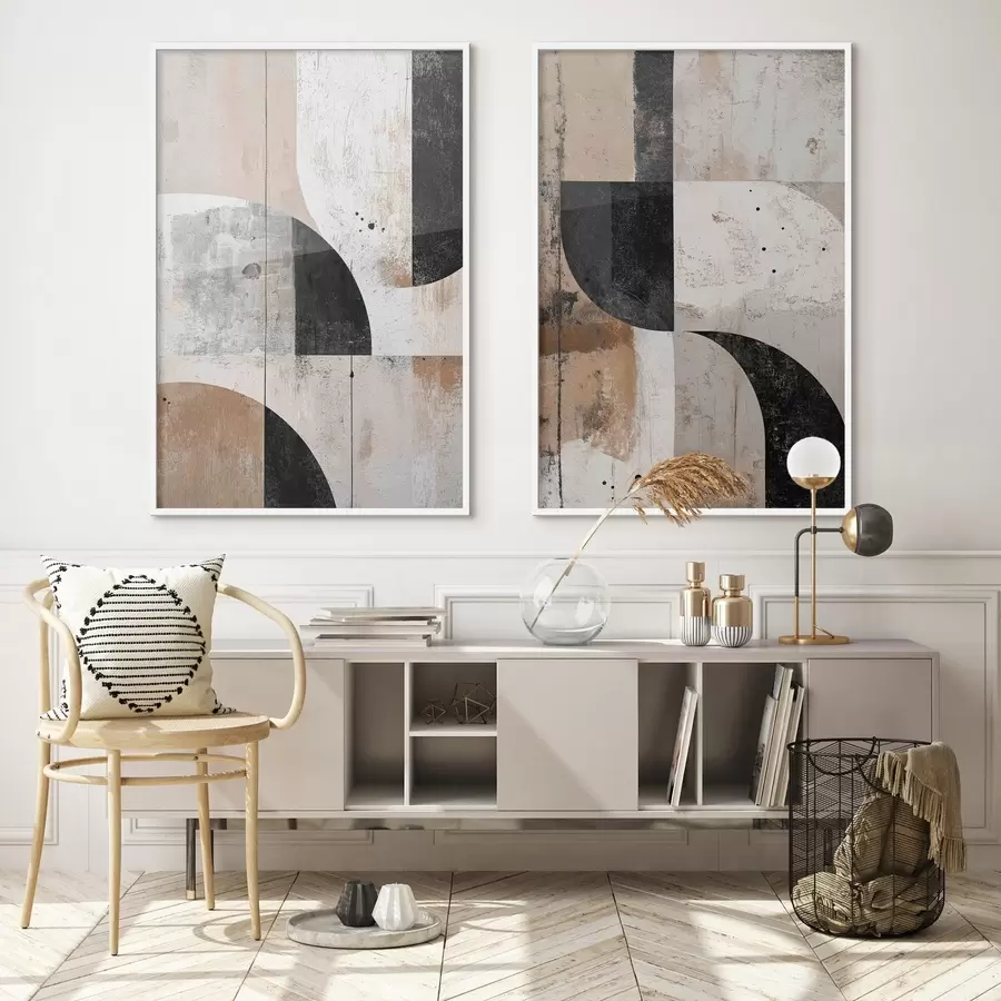 fotószőnyeg Geometrikus formák bézs és fekete árnyalatokban d00750