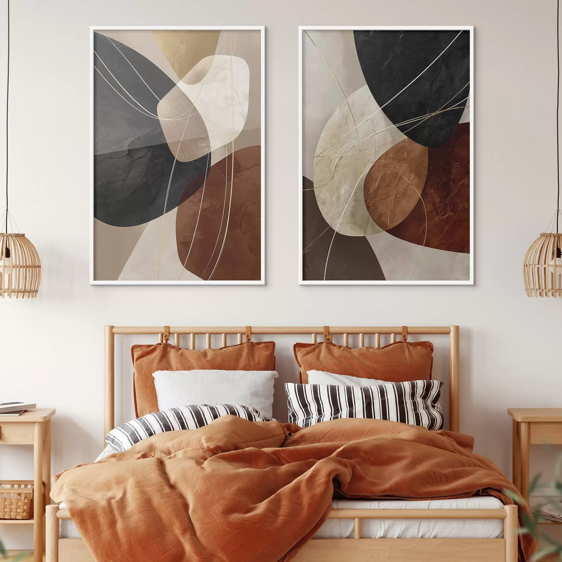 fotószőnyeg Meleg színvilágú geometrikus ovális alakzatok sárga vonalakkal d00763